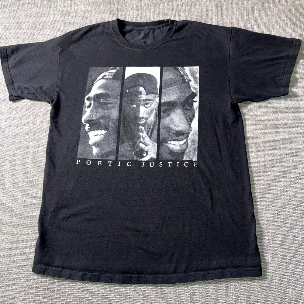 Poetic Justice T Shirt Mens‎ Black Graphic Tupac Shakur American Rapper Music